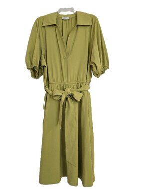 NWT Calvin Klein Chartreuse Puff Sleeve Belted Midi Dress Size 14W